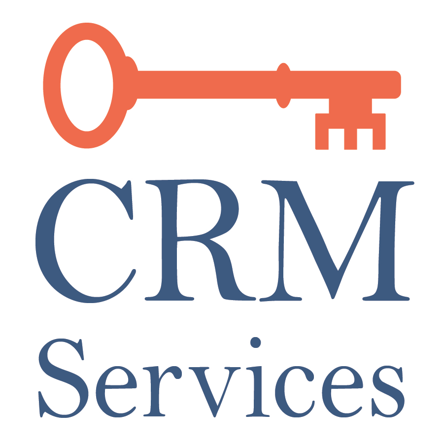 Orange key above the words CRM Services written in navy blue